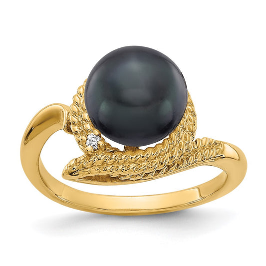 14k 8.5mm Black FW Cultured Pearl VS Diamond ring