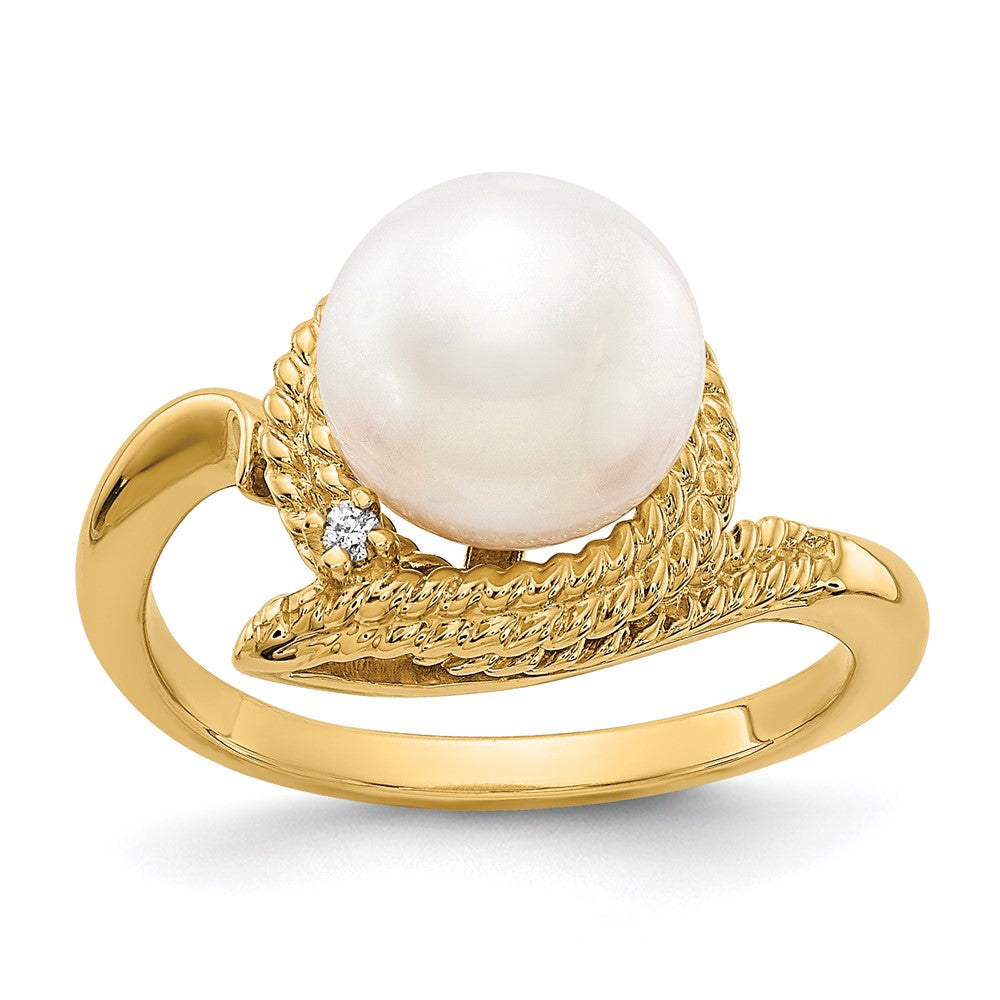 14k 8.5mm FW Cultured Pearl AAA Diamond ring