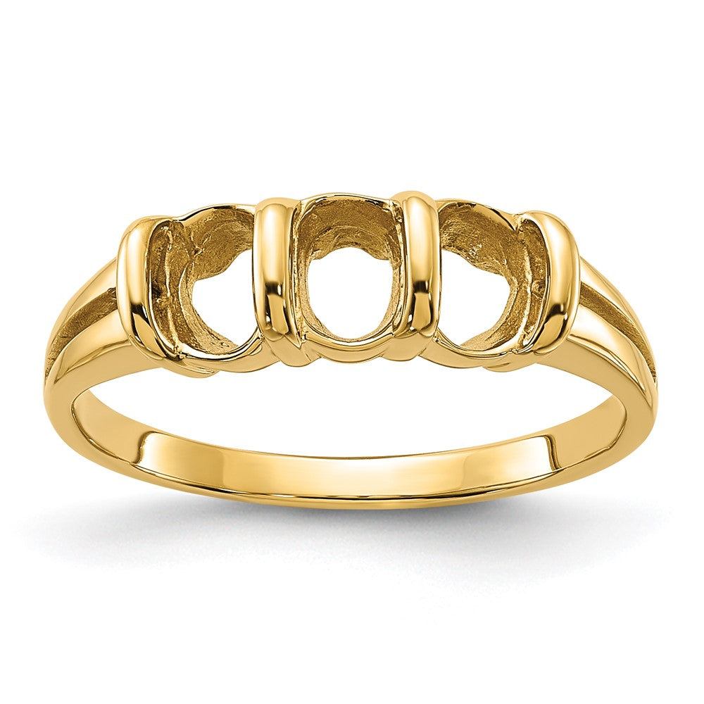 14k Polished 3-stone 6x4 Oval Gemstone Ring Mounting