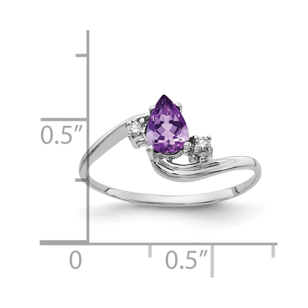 14k White Gold 6x4mm Pear Amethyst A Diamond ring