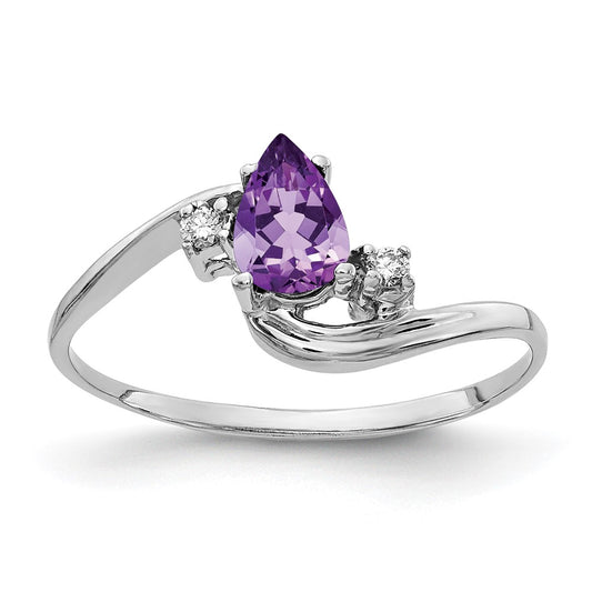 14k White Gold 6x4mm Pear Amethyst AA Diamond ring