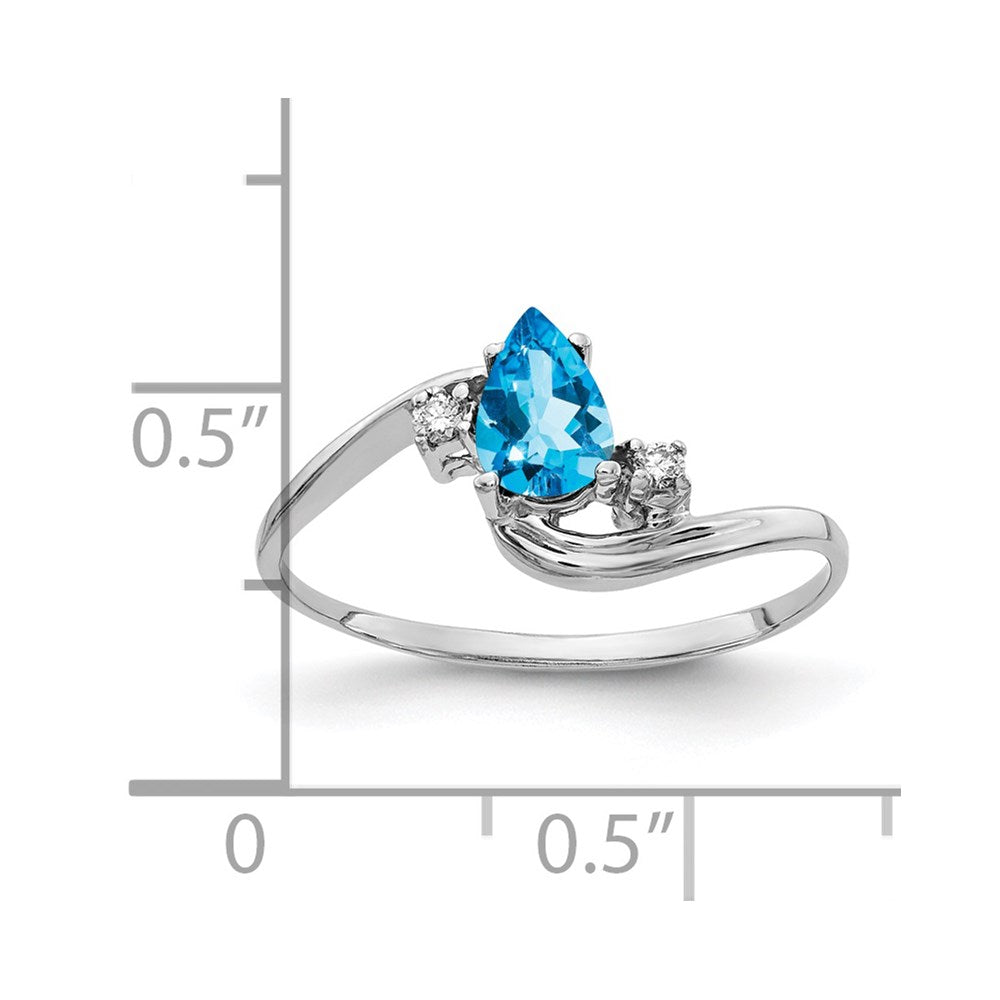 14k White Gold 6x4mm Pear Blue Topaz AAA Diamond ring
