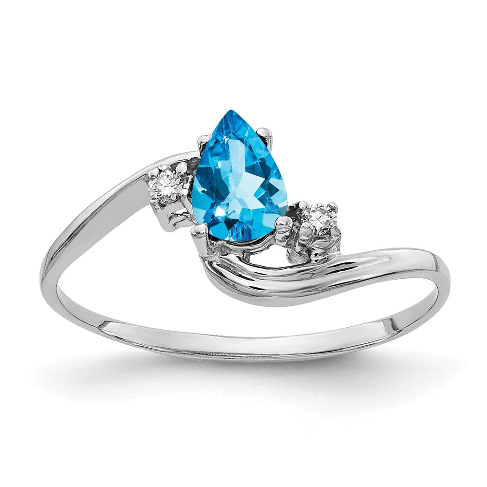 14k White Gold 6x4mm Pear Blue Topaz AA Diamond ring