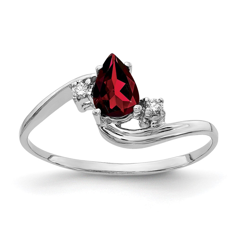 14k White Gold 6x4mm Pear Garnet A Diamond ring