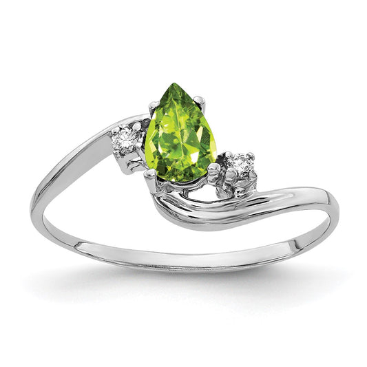 14k White Gold 6x4mm Pear Peridot A Diamond ring