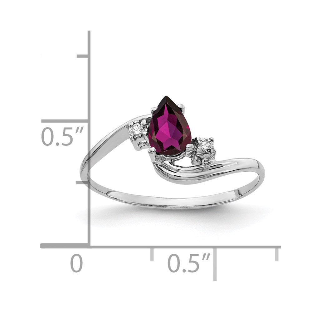 14k White Gold 6x4mm Pear Rhodolite Garnet VS Diamond ring