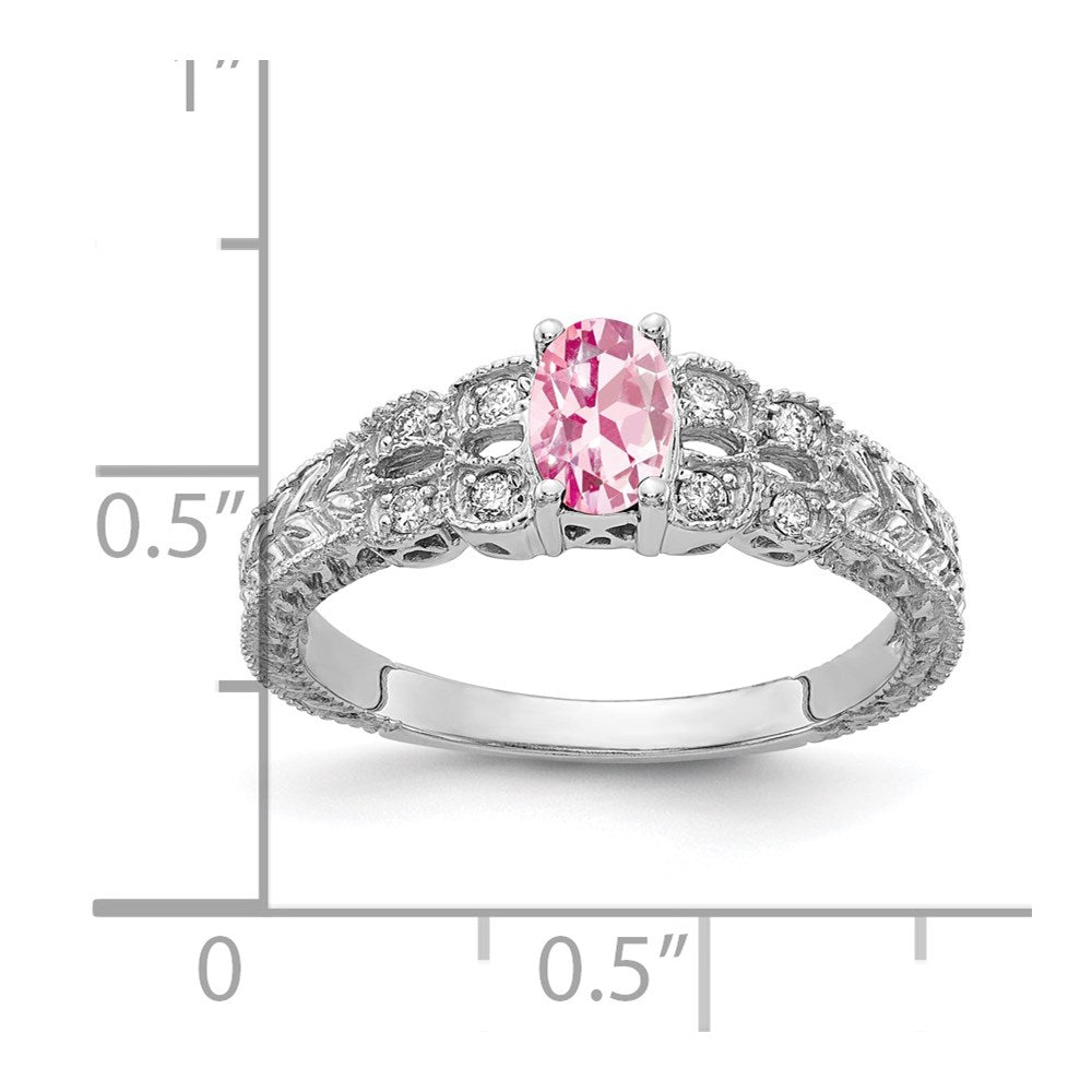 14k White Gold 6x4mm Oval Pink Tourmaline VS Diamond ring