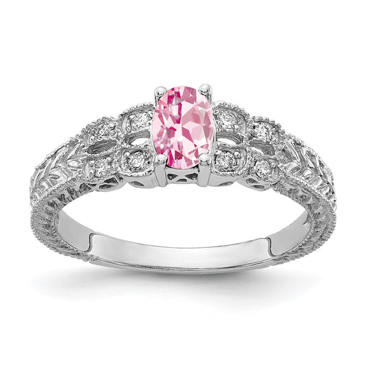 14k White Gold 6x4mm Oval Pink Tourmaline VS Diamond ring