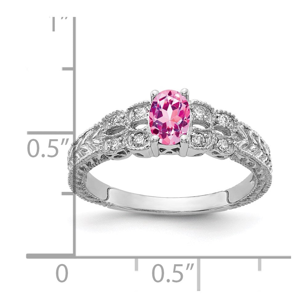 14k White Gold 6x4mm Oval Pink Sapphire A Diamond ring
