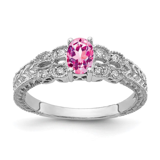14k White Gold 6x4mm Oval Pink Sapphire VS Diamond ring