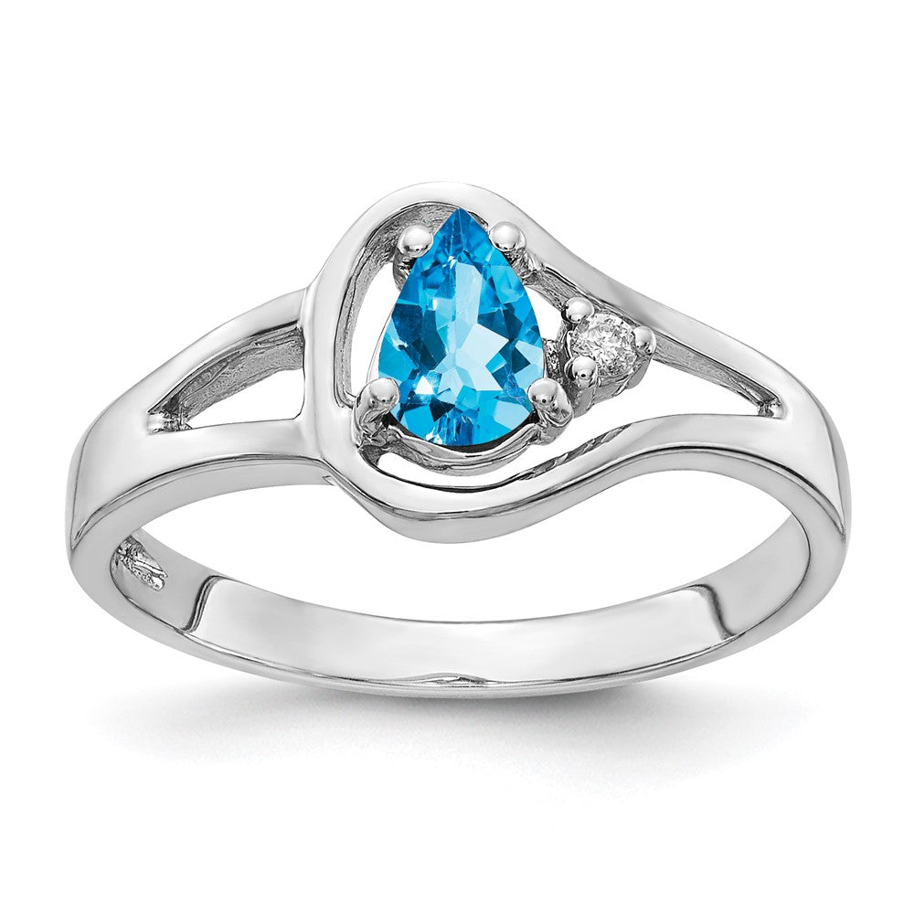 14k White Gold 6x4mm Pear Blue Topaz AAA Diamond ring