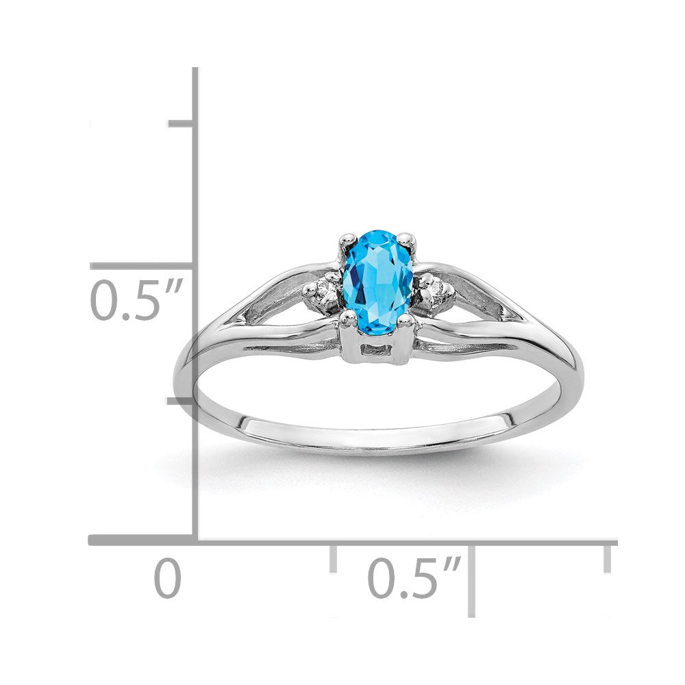 14k White Gold 5x3mm Oval Blue Topaz AAA Diamond ring