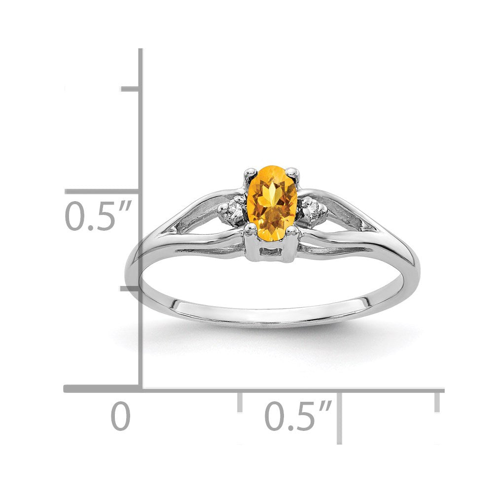 14k White Gold 5x3mm Oval Citrine AA Diamond ring