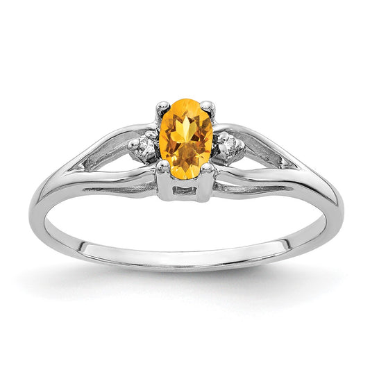14k White Gold 5x3mm Oval Citrine VS Diamond ring