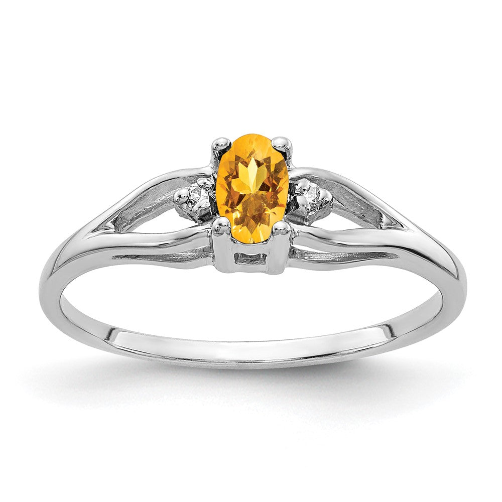 14k White Gold 5x3mm Oval Citrine A Diamond ring