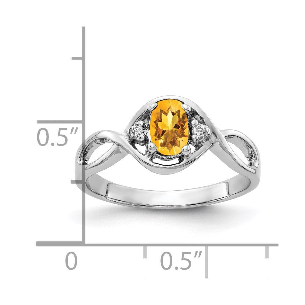 14k White Gold 6x4mm Oval Citrine VS Diamond ring
