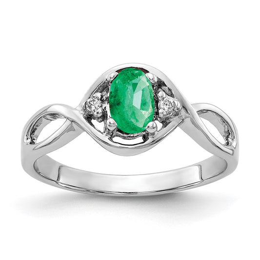 14k White Gold 6x4mm Oval Emerald AAA Diamond ring