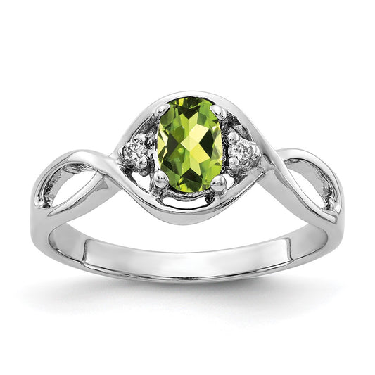 14k White Gold 6x4mm Oval Peridot VS Diamond ring