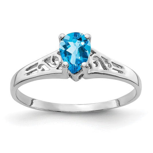 14k White Gold 6x4mm Pear Blue Topaz ring