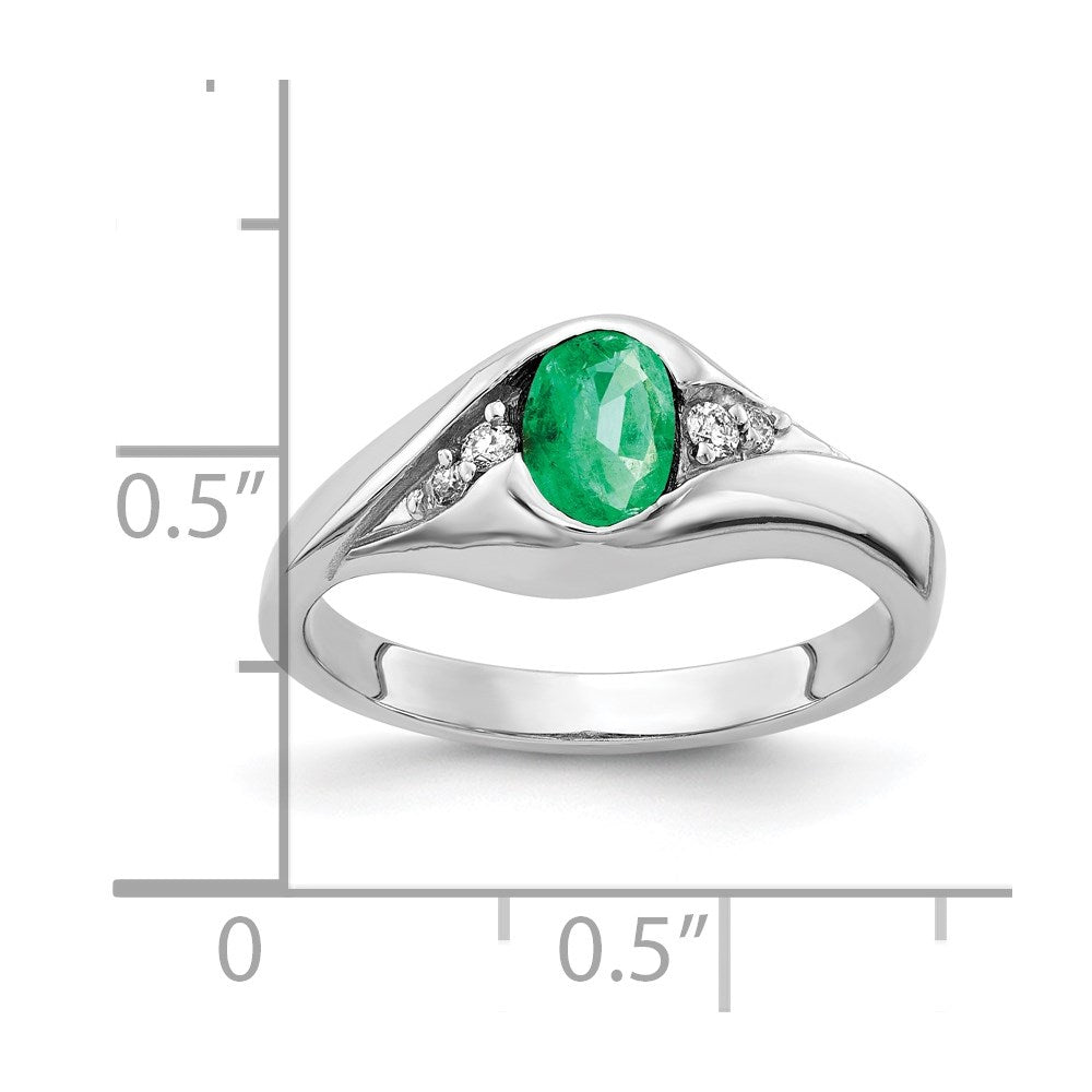 14k White Gold 6x4mm Oval Emerald AAA Diamond ring