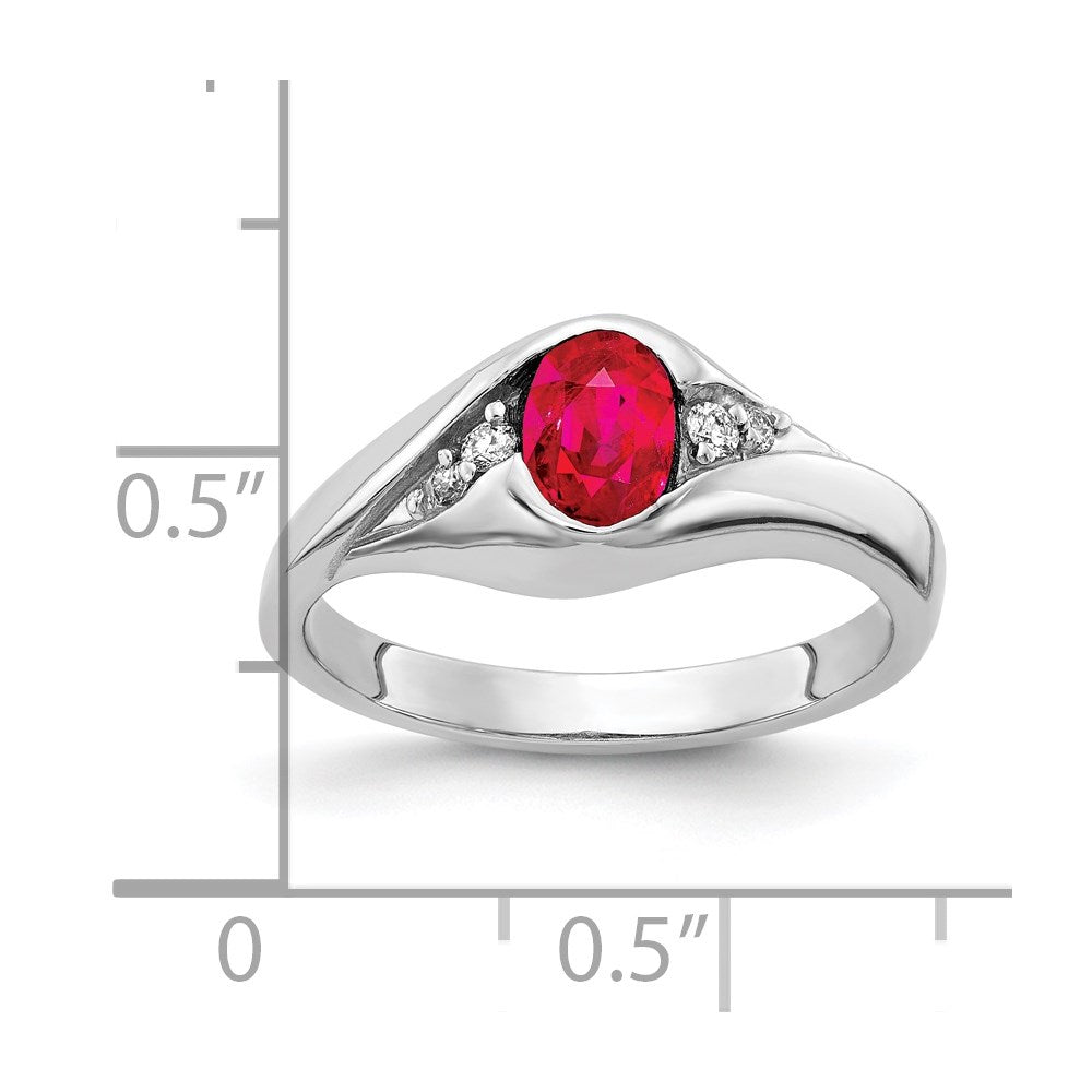 14k White Gold 6x4mm Oval Ruby AAA Diamond ring
