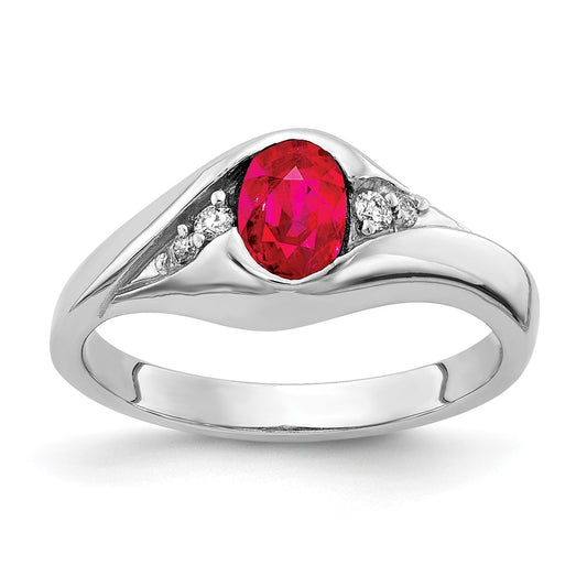14k White Gold 6x4mm Oval Ruby AAA Diamond ring