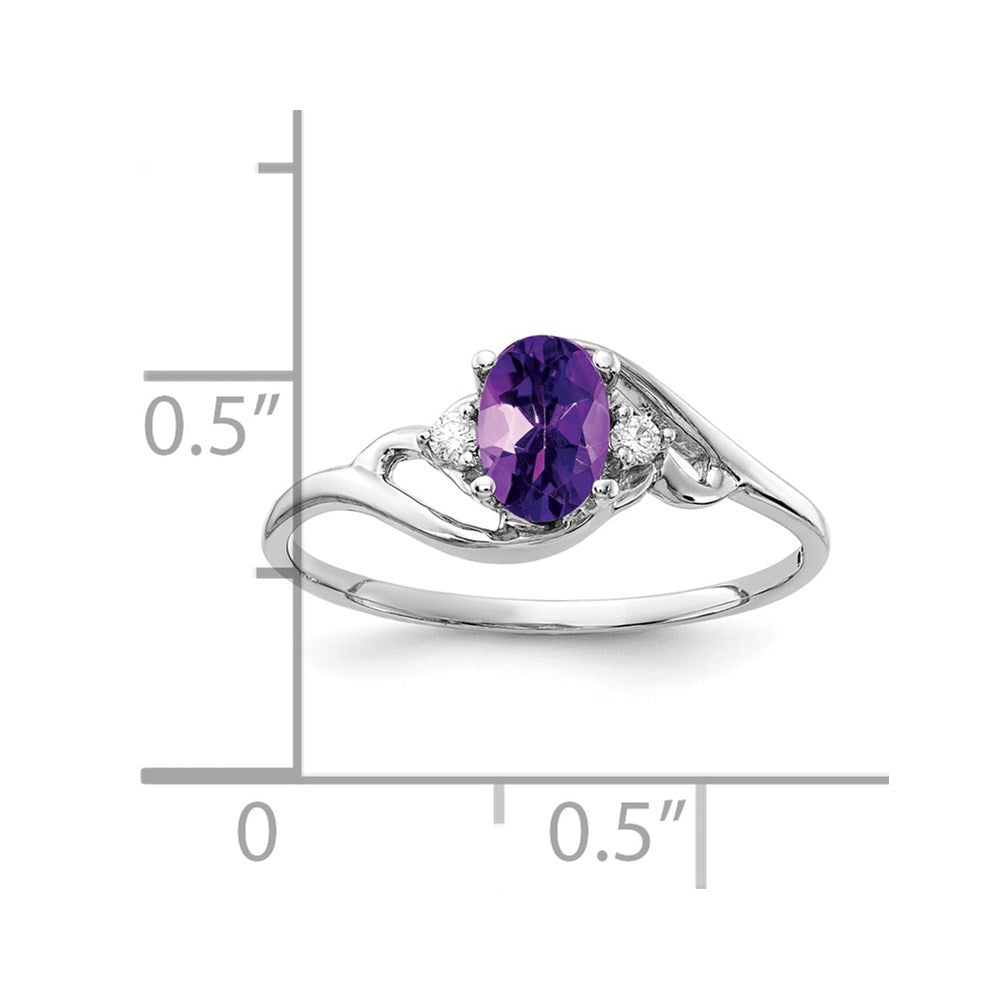 14k White Gold 6x4mm Oval Amethyst AA Diamond ring