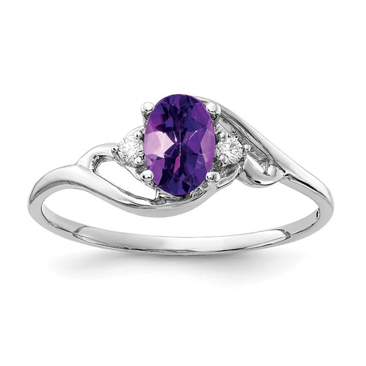 14k White Gold 6x4mm Oval Amethyst A Diamond ring