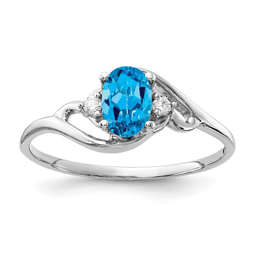 14k White Gold 6x4mm Oval Blue Topaz AAA Diamond ring