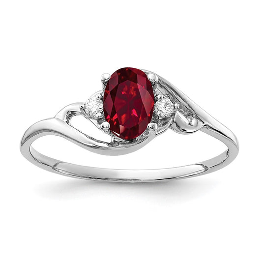 14k White Gold 6x4mm Oval Created Ruby AA Diamond ring