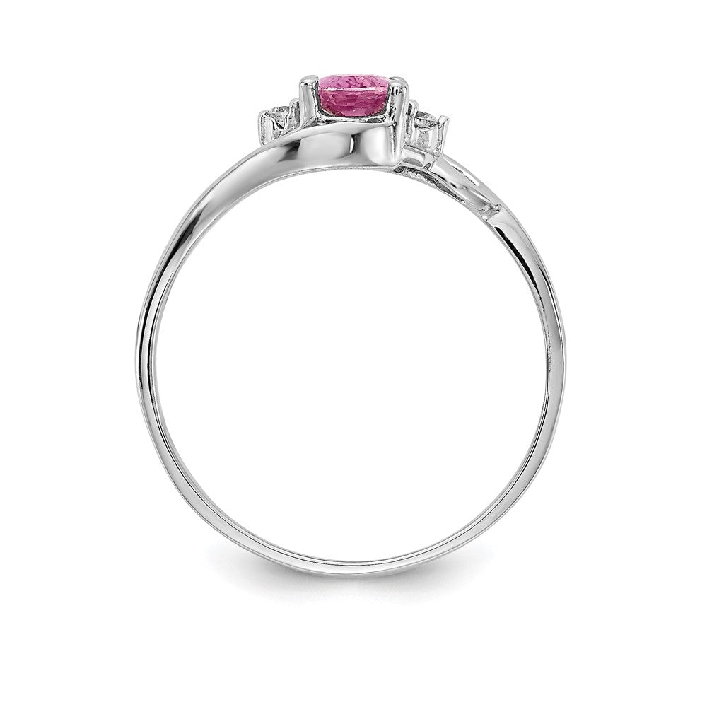 14k White Gold 6x4mm Pink Sapphire & AA Diamond Ring