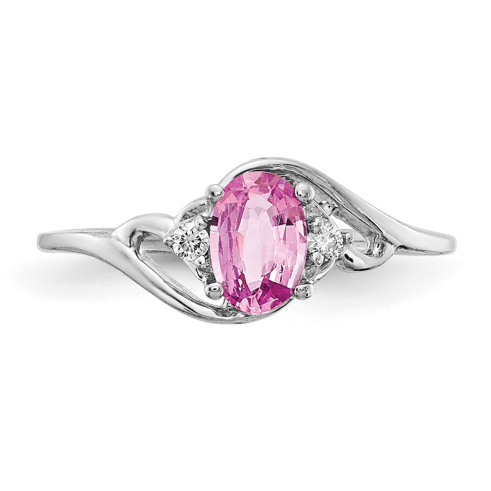 14k White Gold 6x4mm Pink Sapphire & AA Diamond Ring