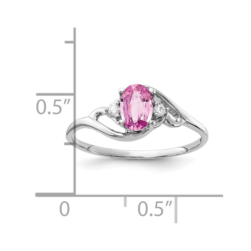 14k White Gold 6x4mm Pink Sapphire & AA Diamond Ring