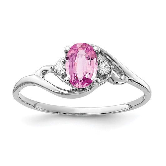 14k White Gold 6x4mm Pink Sapphire & AA Diamond Ring