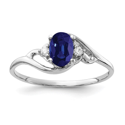 14k White Gold 6x4mm Oval Sapphire AA Diamond ring
