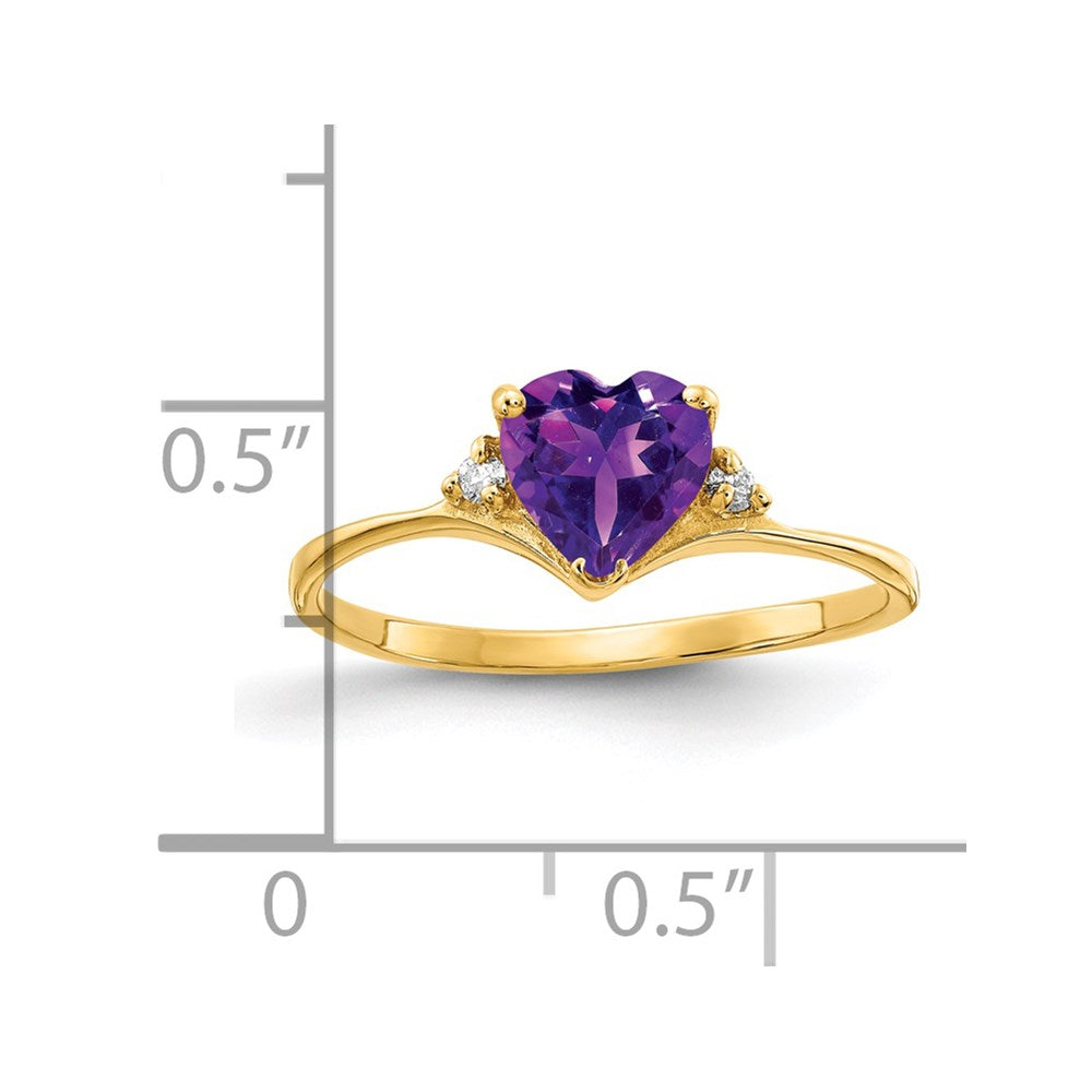 14k 6mm Heart Amethyst AA Diamond ring