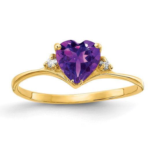 14k 6mm Heart Amethyst AAA Diamond ring