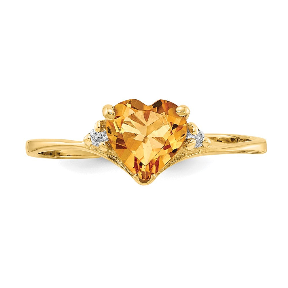 14k 6mm Heart Citrine A Diamond ring