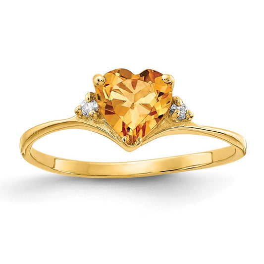 14k 6mm Heart Citrine VS Diamond ring