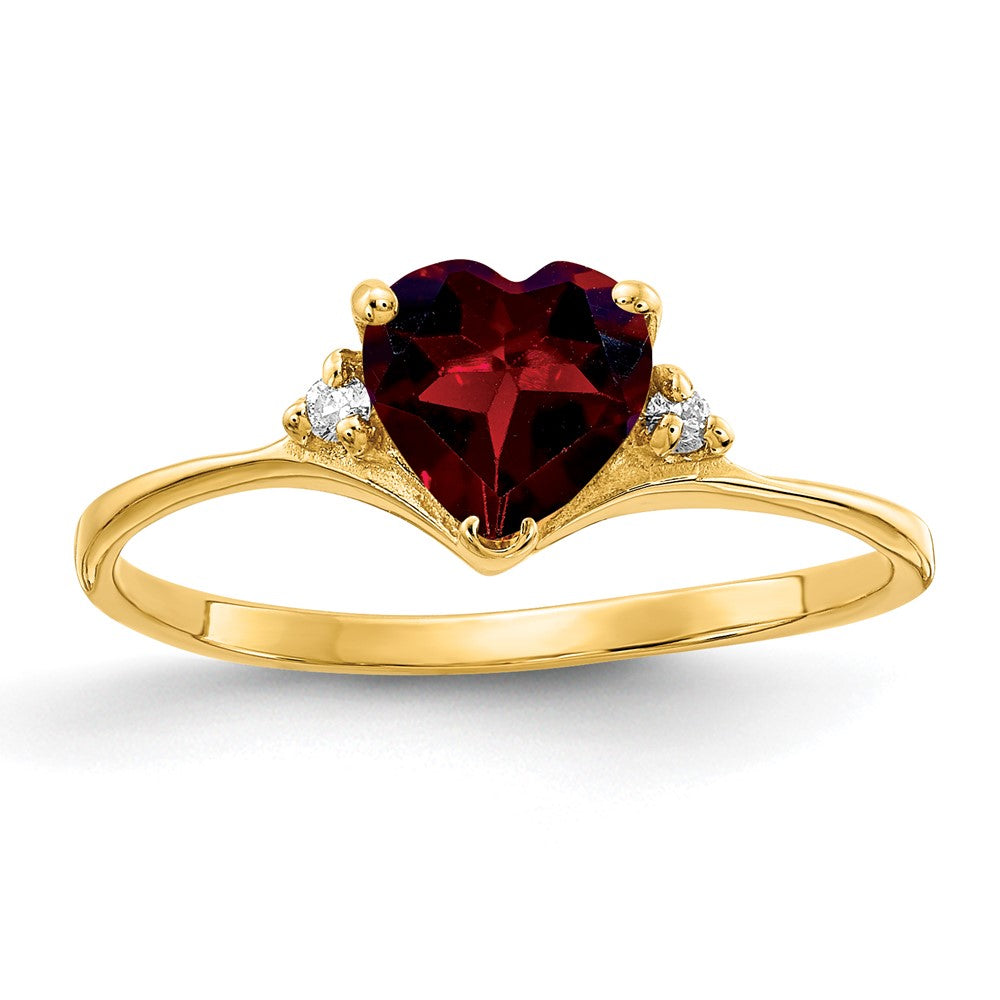 14k 6mm Heart Garnet AA Diamond ring