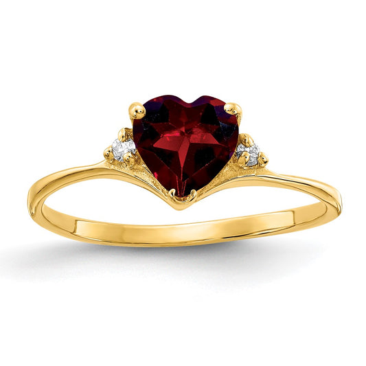 14k 6mm Heart Garnet AA Diamond ring