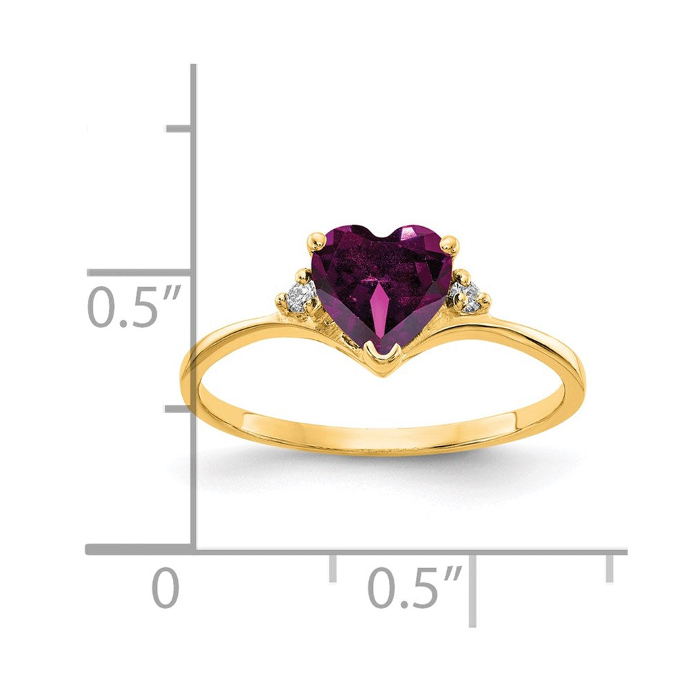 14k 6mm Heart Rhodolite Garnet AA Diamond ring