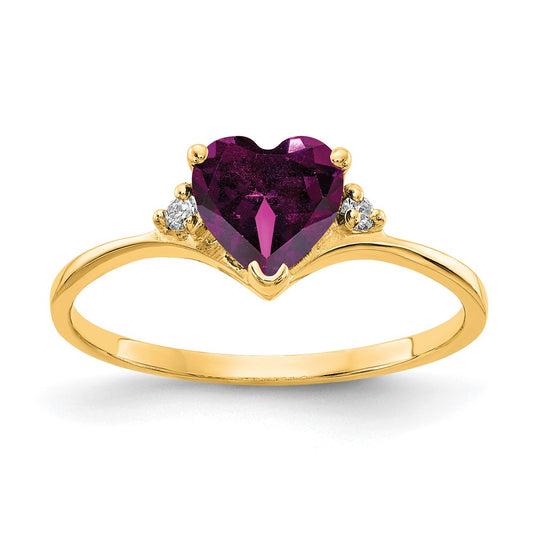 14k 6mm Heart Rhodolite Garnet AAA Diamond ring