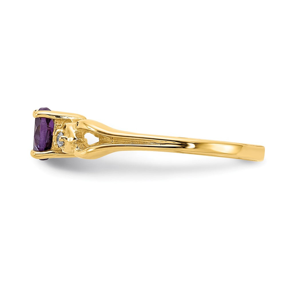 14k 5mm Heart Amethyst AA Diamond ring