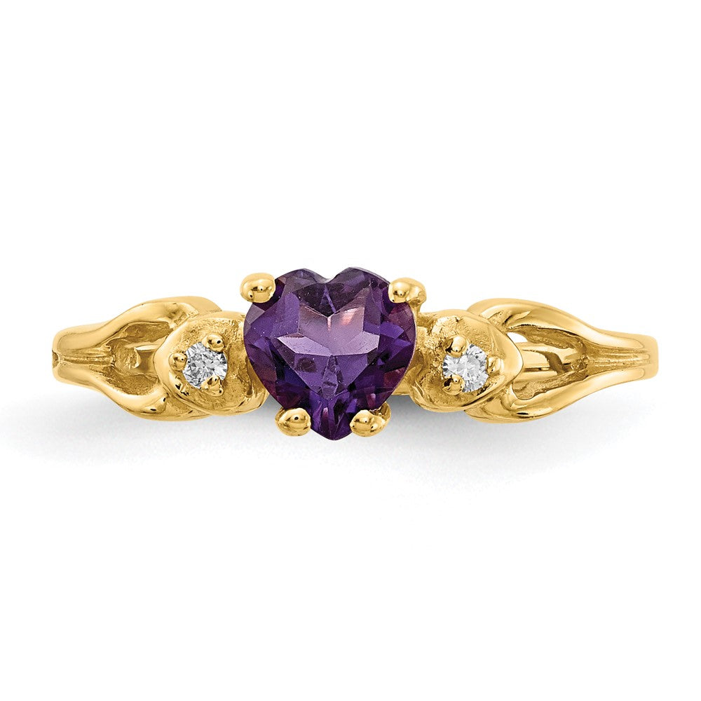 14k 5mm Heart Amethyst A Diamond ring