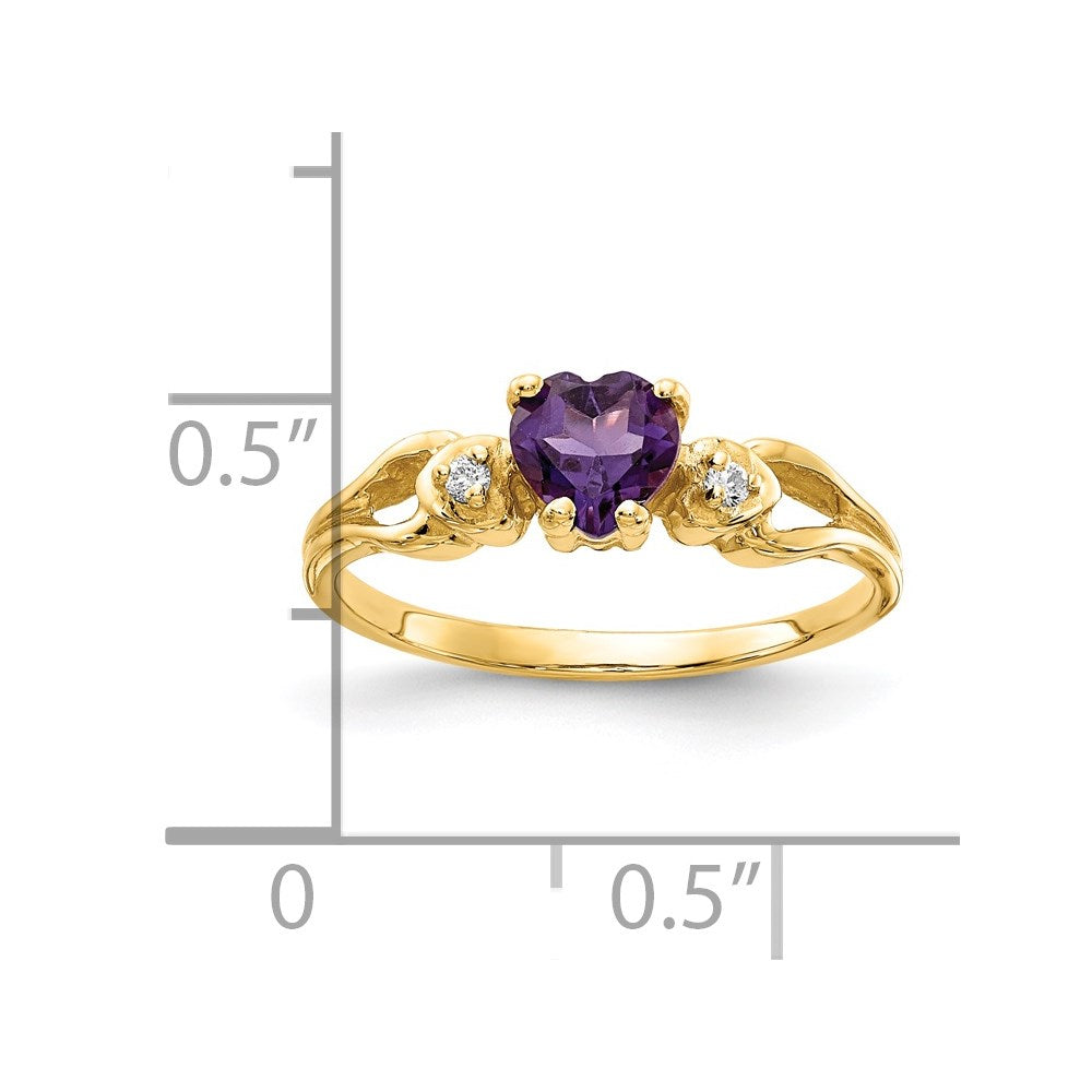 14k 5mm Heart Amethyst AAA Diamond ring