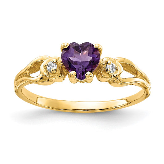 14k 5mm Heart Amethyst A Diamond ring