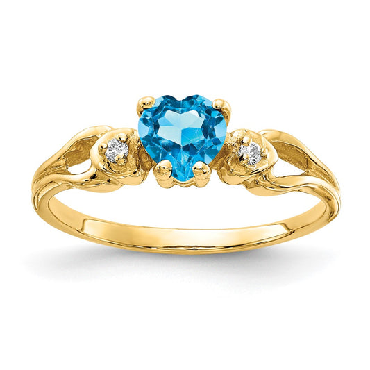 14k 5mm Heart Blue Topaz AA Diamond ring