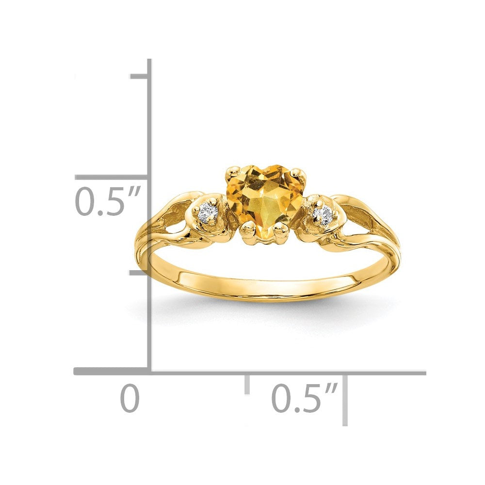 14k 5mm Heart Citrine AAA Diamond ring