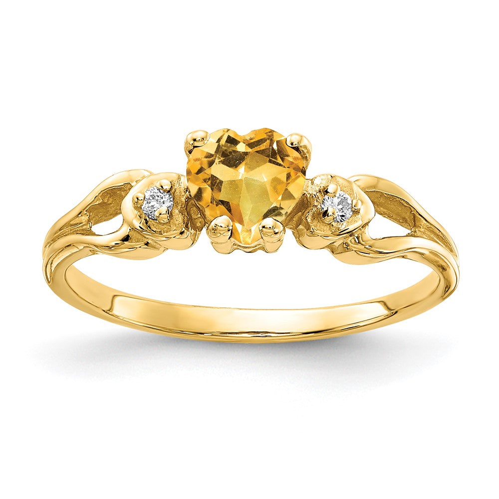 14k 5mm Heart Citrine AAA Diamond ring